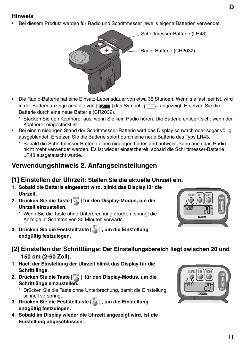 Verwendungshinweis 2. anfangseinstellungen | Tanita PD640 User Manual | Page 11 / 60