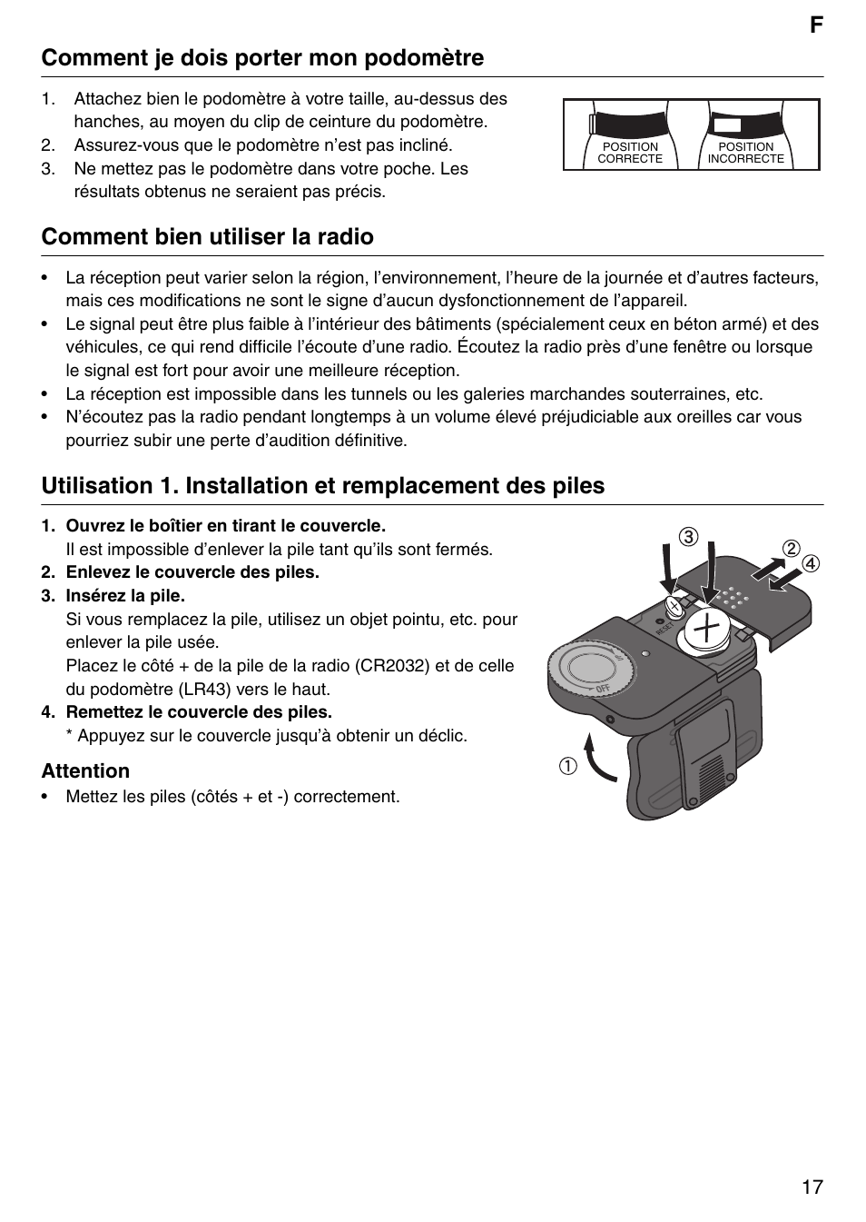 Fcomment je dois porter mon podomètre, Comment bien utiliser la radio | Tanita PD640 User Manual | Page 17 / 60