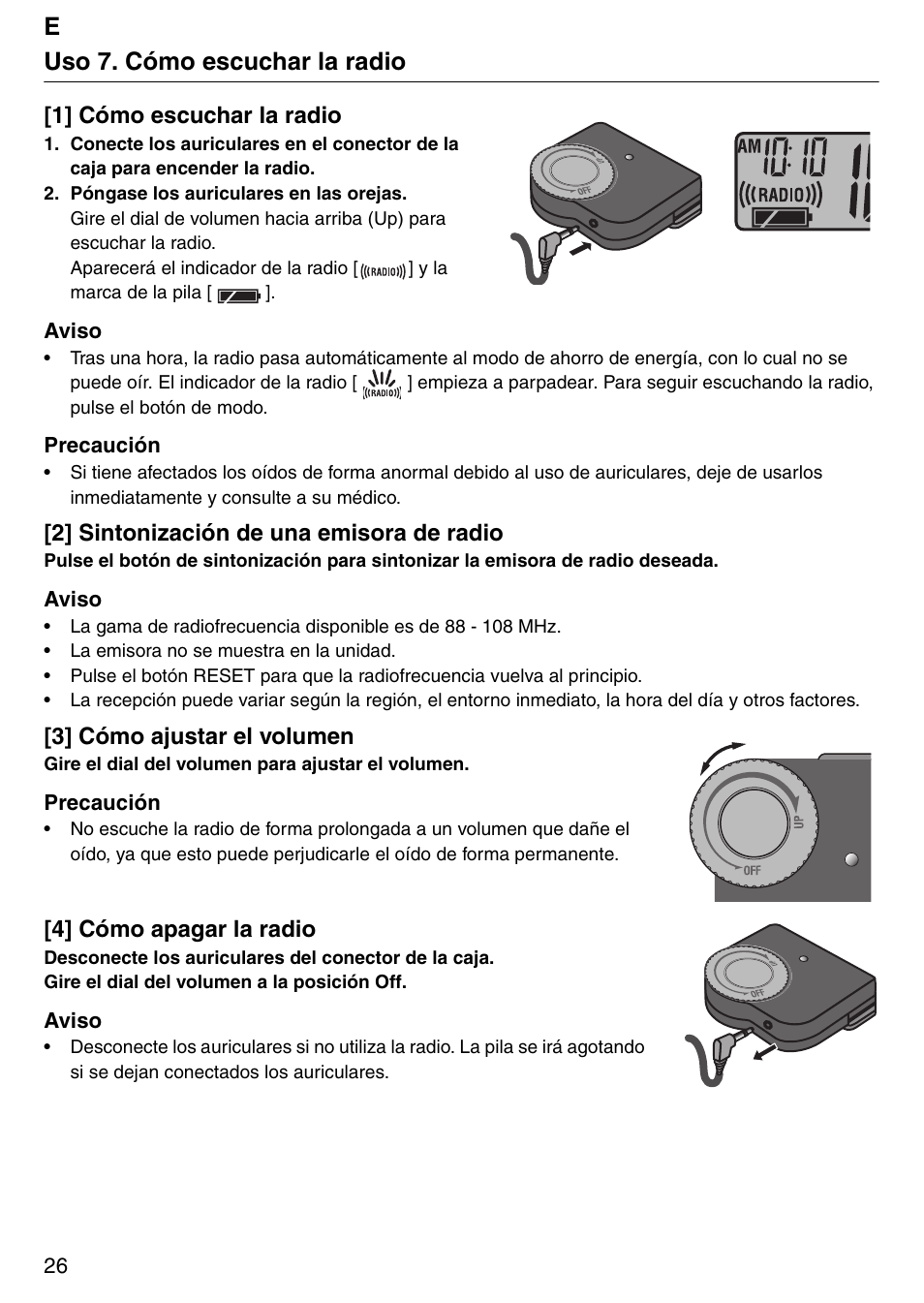 Euso 7. cómo escuchar la radio | Tanita PD640 User Manual | Page 26 / 60