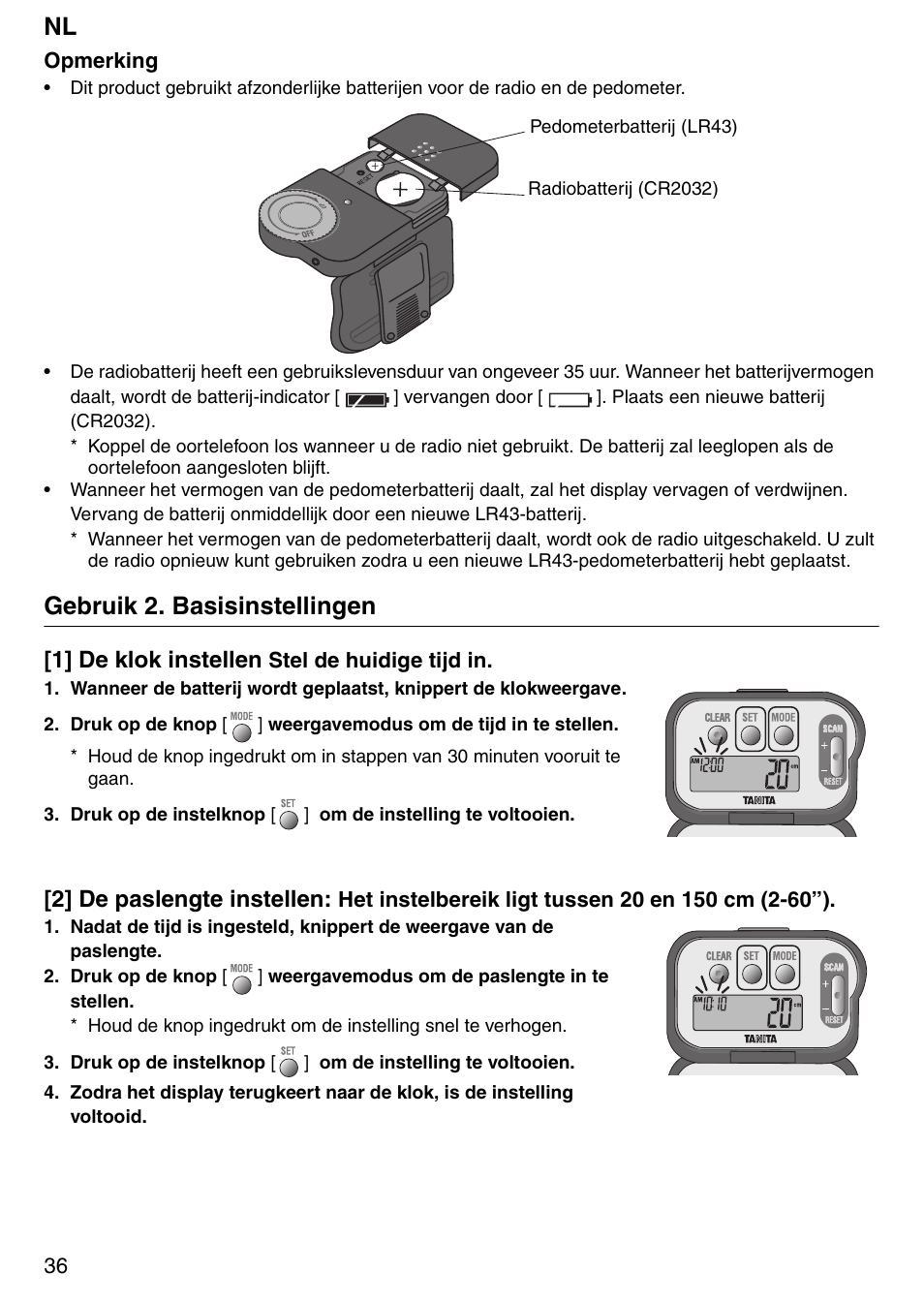 Gebruik 2. basisinstellingen | Tanita PD640 User Manual | Page 36 / 60