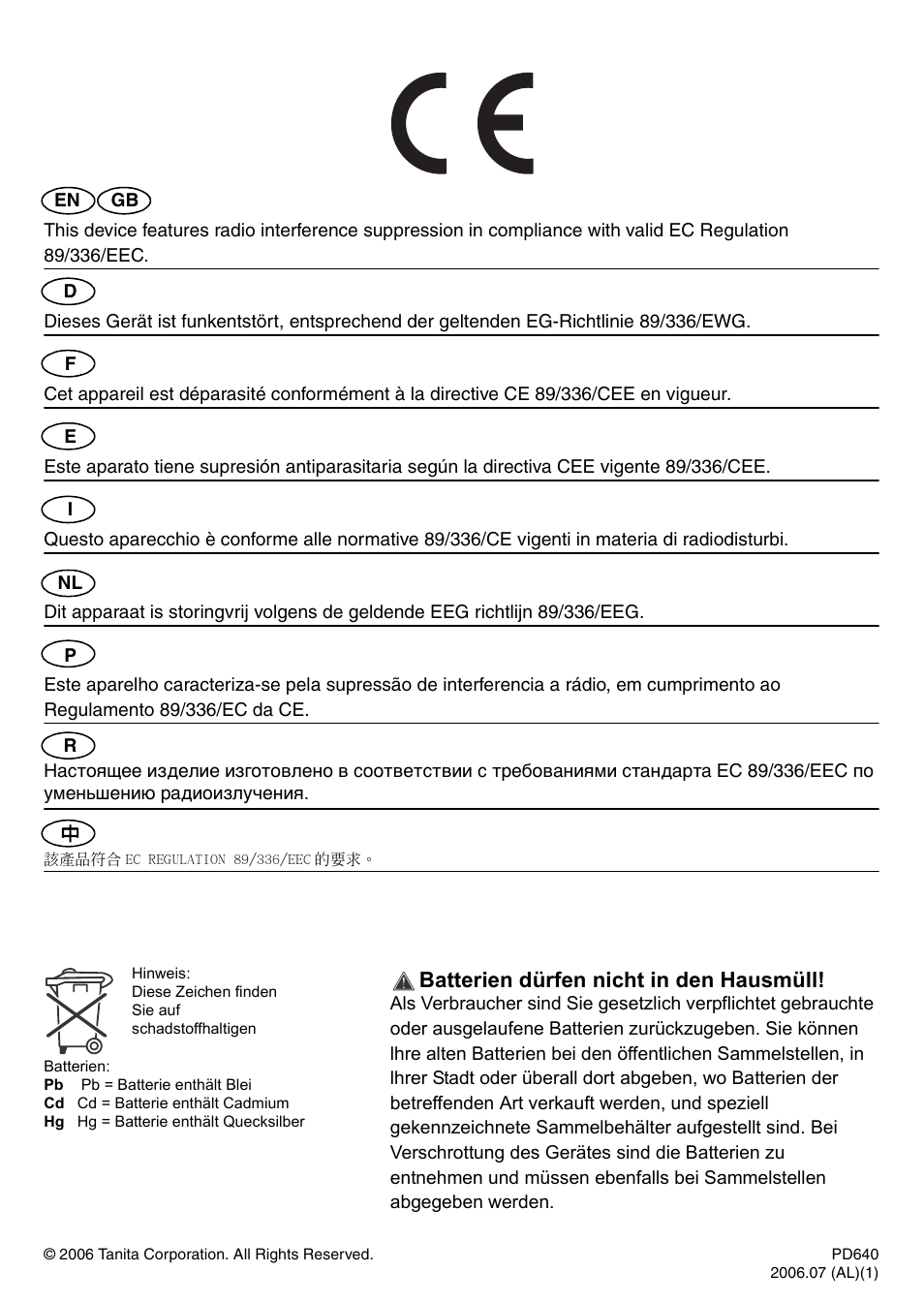 Tanita PD640 User Manual | Page 60 / 60