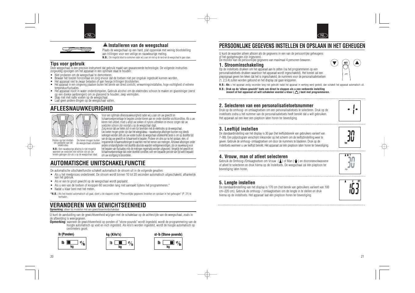 Afleesnauwkeurighid, Automatische unitschakelfunctie, Veranderen van gewichtseenheid | Tanita BC-543 User Manual | Page 12 / 23