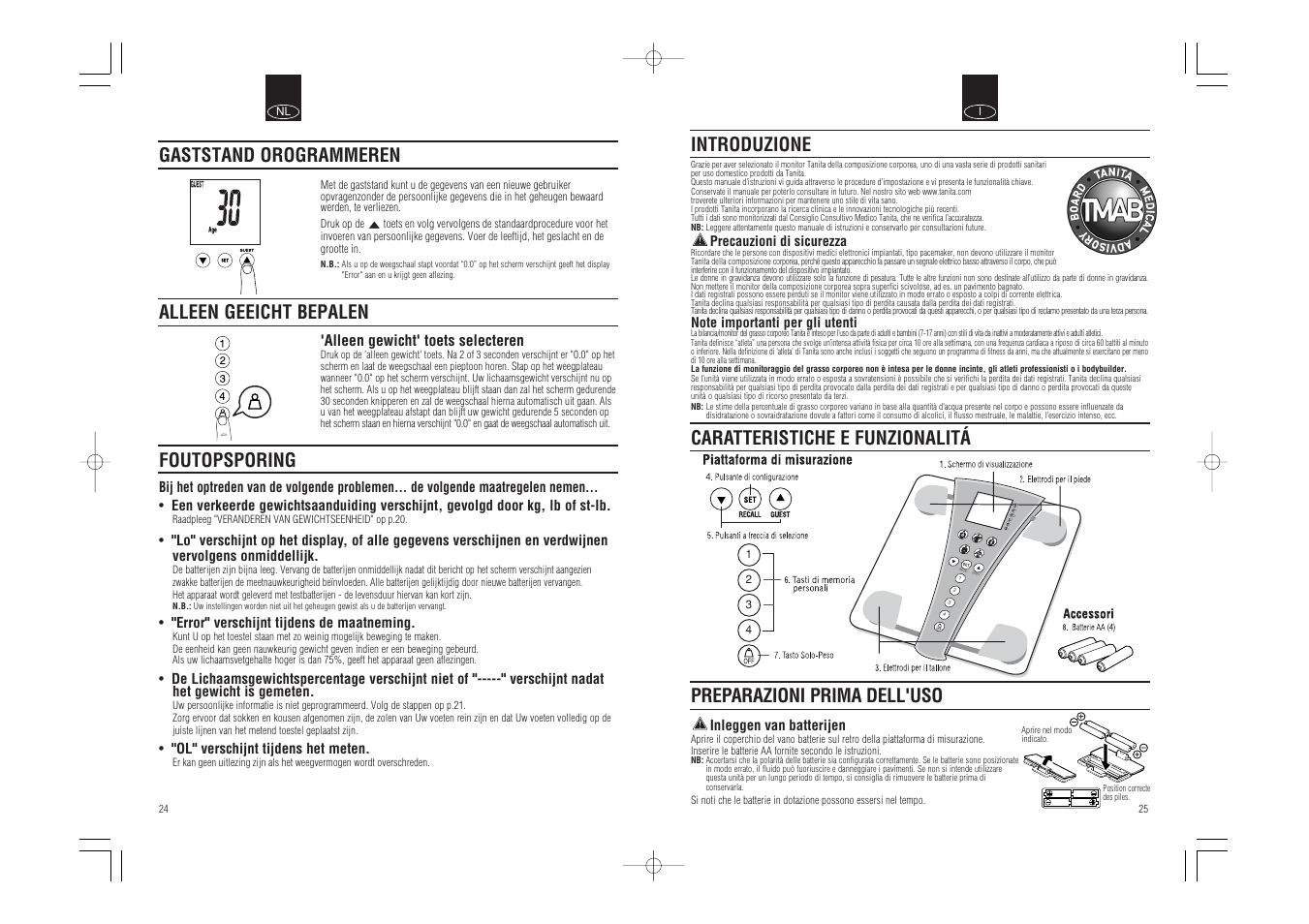 Recall guest, Introduzione, Gaststand orogrammeren alleen geeicht bepalen | Foutopsporing | Tanita BC-543 User Manual | Page 14 / 23