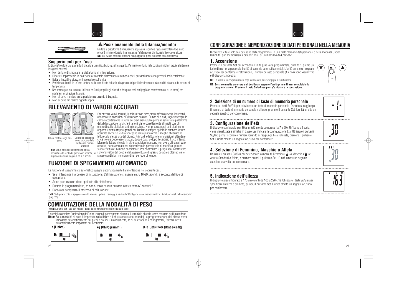 Rilevamento di varori accurati, Funzione di spegnimento automatico, Commutazione della modalità di peso | Tanita BC-543 User Manual | Page 15 / 23