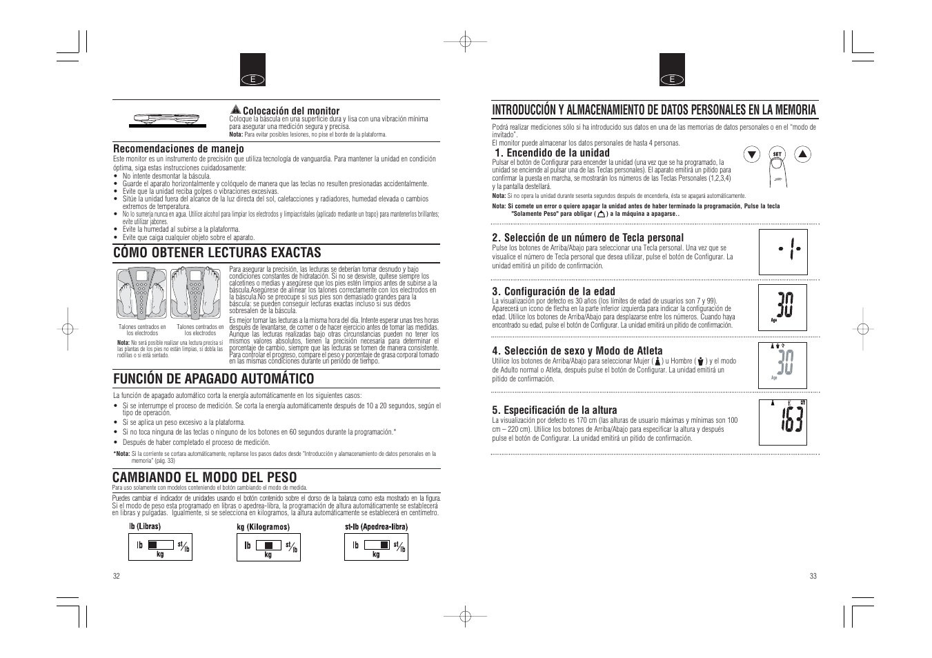Cómo obtener lecturas exactas, Función de apagado automático, Cambiando el modo del peso | Tanita BC-543 User Manual | Page 18 / 23