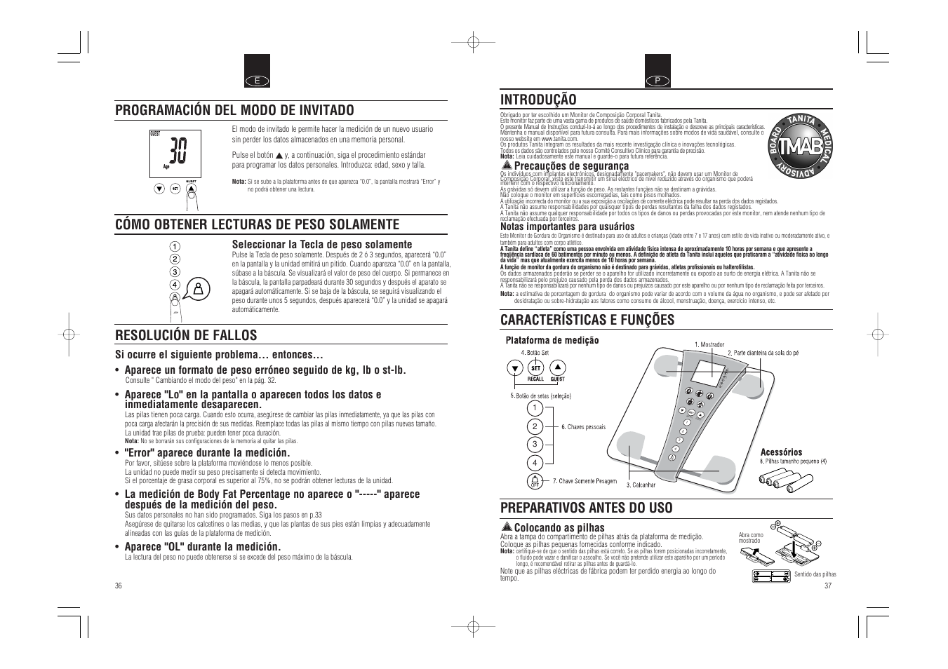 Recall guest, Introdução, Resolución de fallos | Tanita BC-543 User Manual | Page 20 / 23