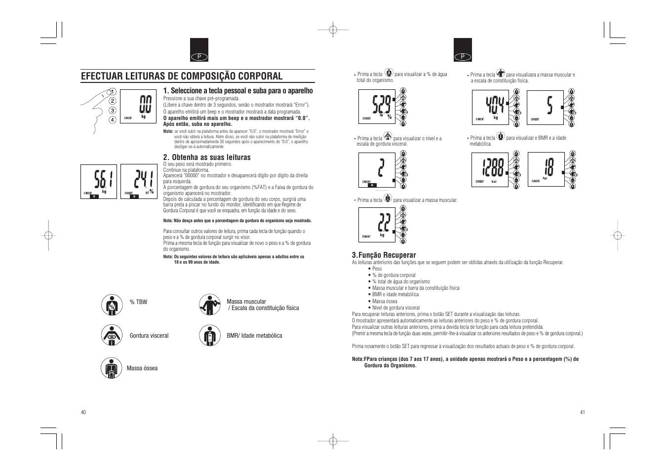 Efectuar leituras de composição corporal | Tanita BC-543 User Manual | Page 22 / 23