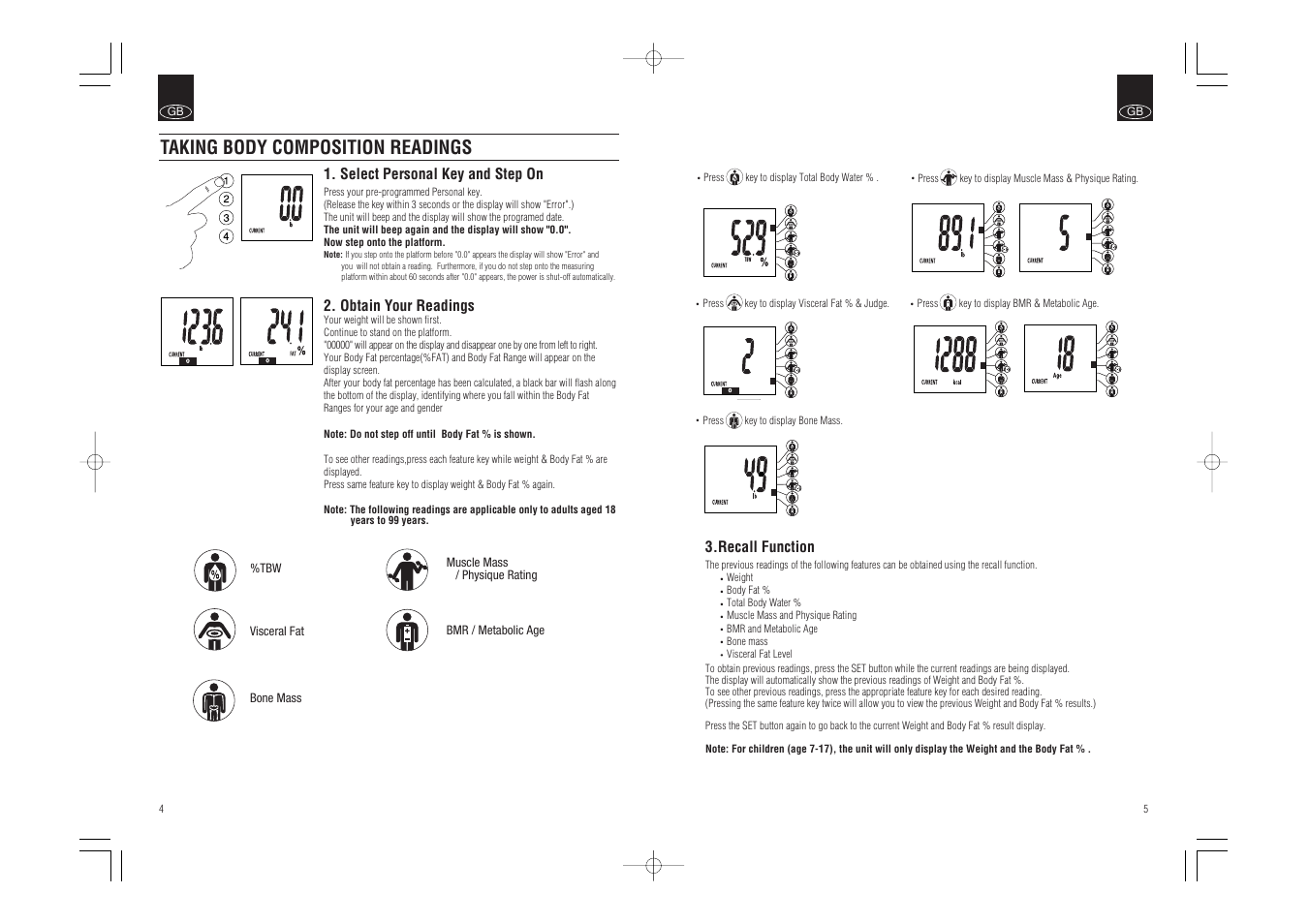 Taking body composition readings | Tanita BC-543 User Manual | Page 4 / 23