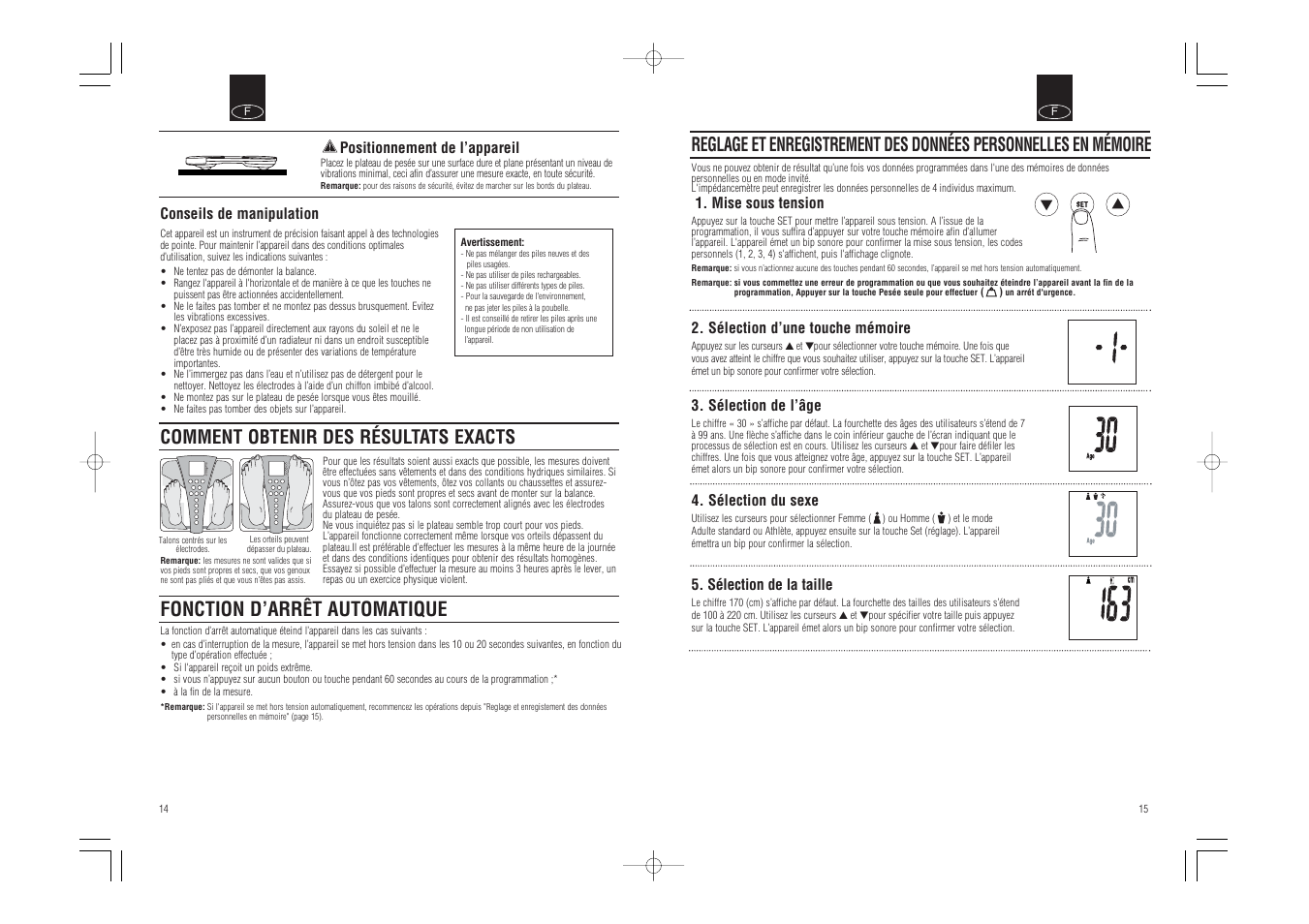 Fonction d’arr, T automatique, Comment obtenir des résultats exacts | Tanita BC-543 User Manual | Page 9 / 23