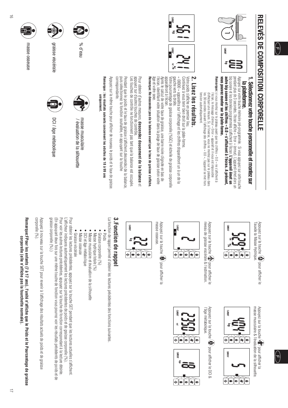 Relevés de composition corporelle, Lisez les résultats, Fonction de rappel | Tanita InnerScan BC-557 User Manual | Page 10 / 23