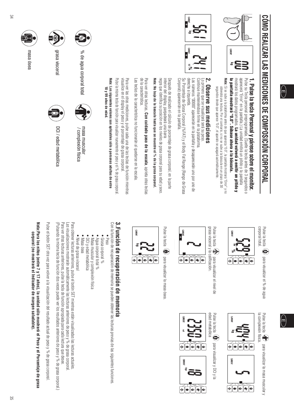 Pulse la tecla personal y párese sobre el monitor, Obser ve sus mediciones | Tanita InnerScan BC-557 User Manual | Page 19 / 23