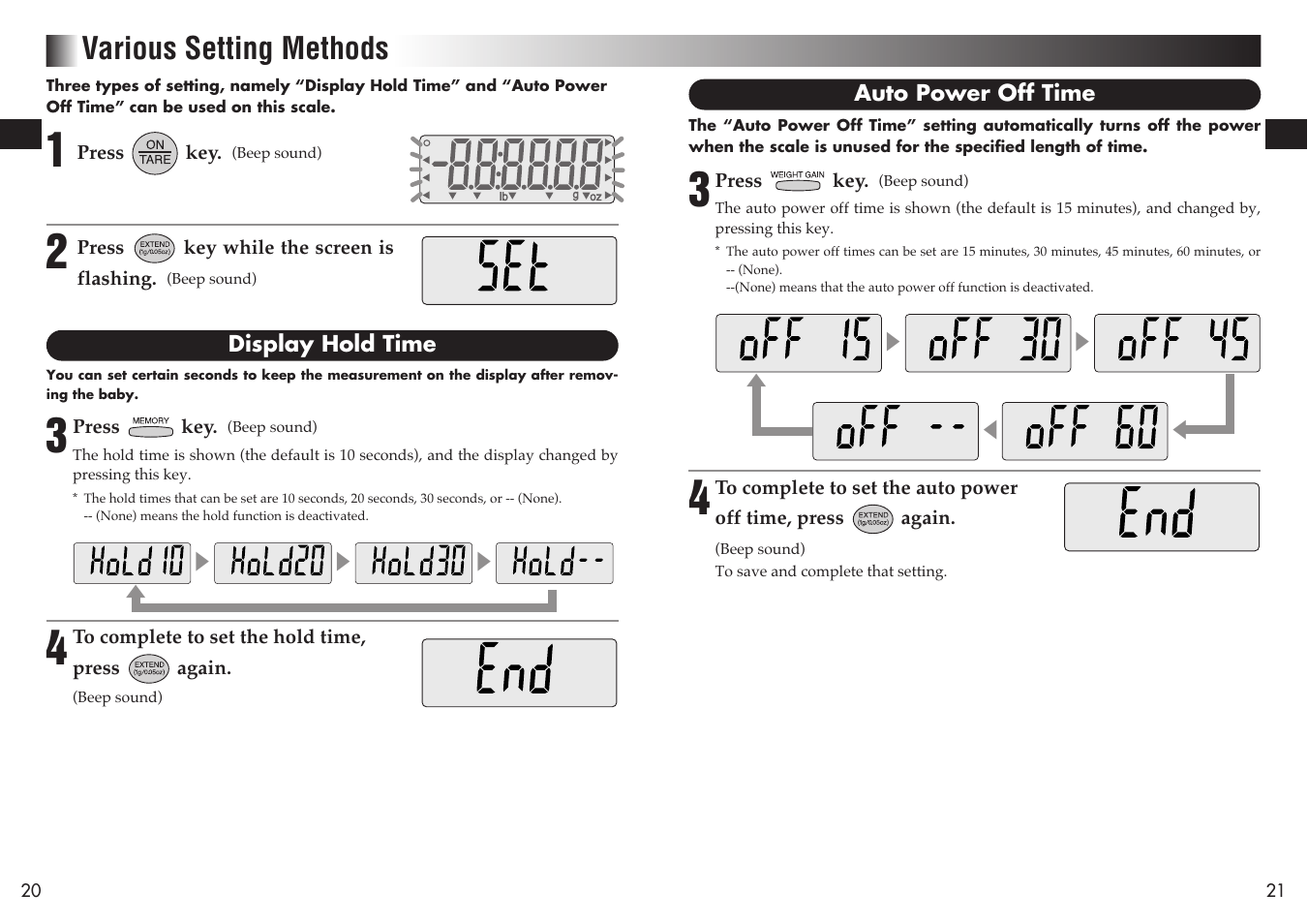 Various setting methods | Tanita BD-815U User Manual | Page 11 / 15