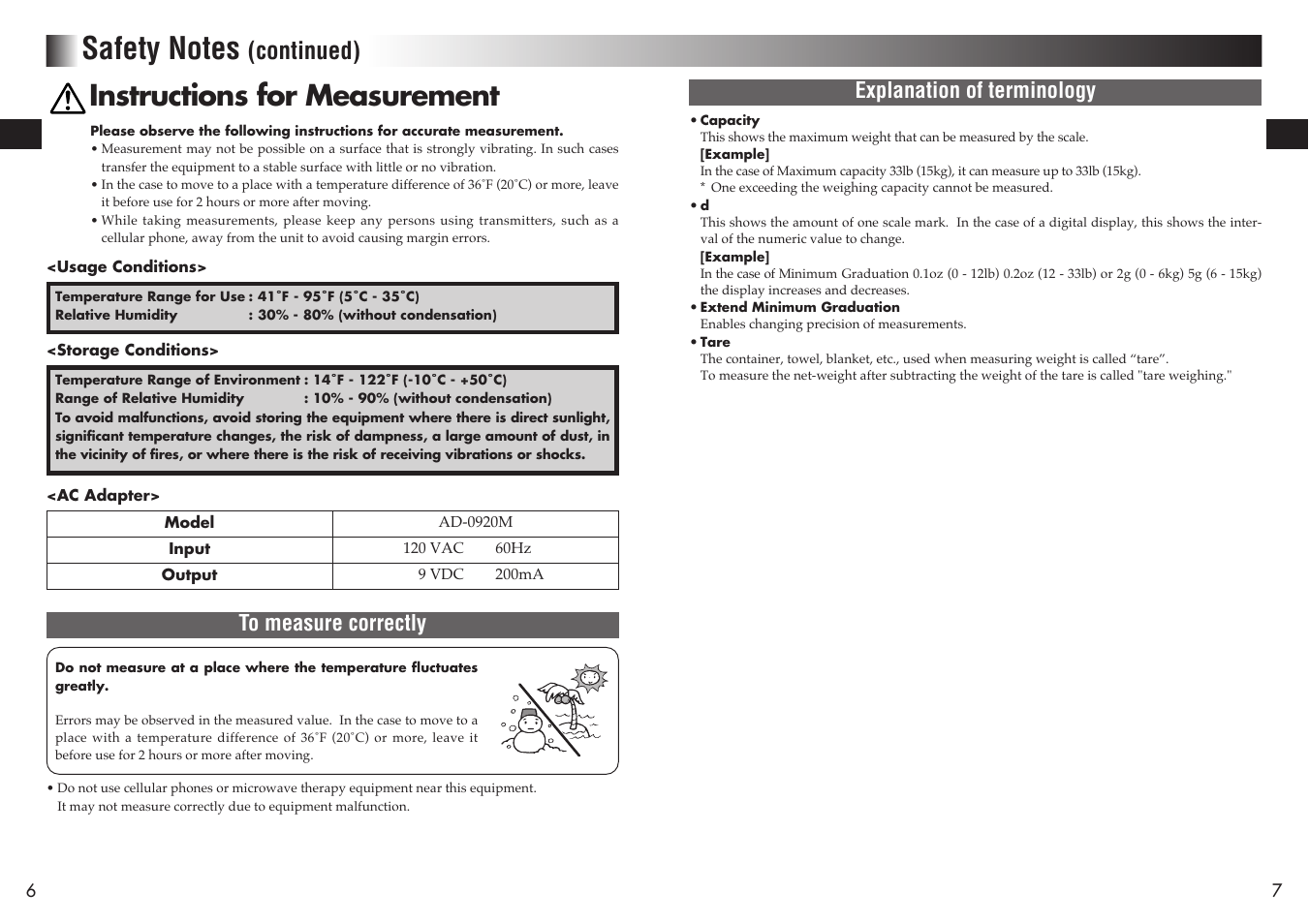 Instructions for measurement, Continued), Explanation of terminology | Tanita BD-815U User Manual | Page 4 / 15