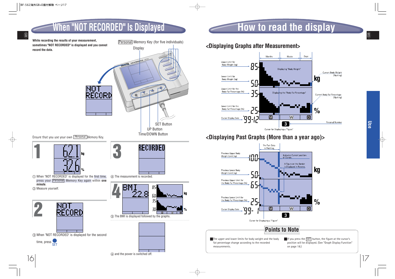 How to read the display, When "not recorded" is displayed | Tanita BF-562 User Manual | Page 9 / 14