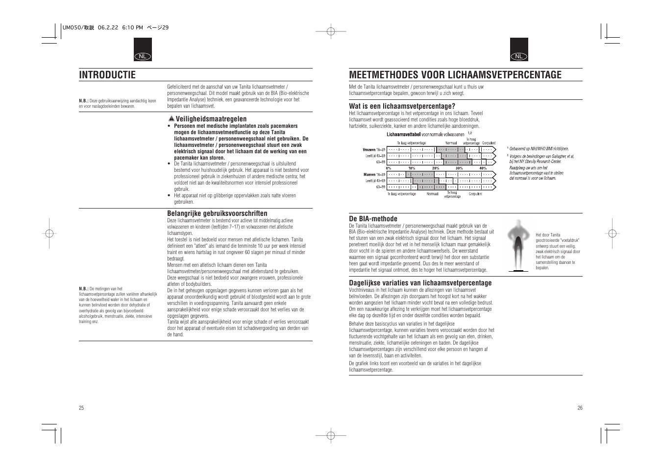 Meetmethodes voor lichaamsvetpercentage, Introductie | Tanita UM-050 User Manual | Page 15 / 26