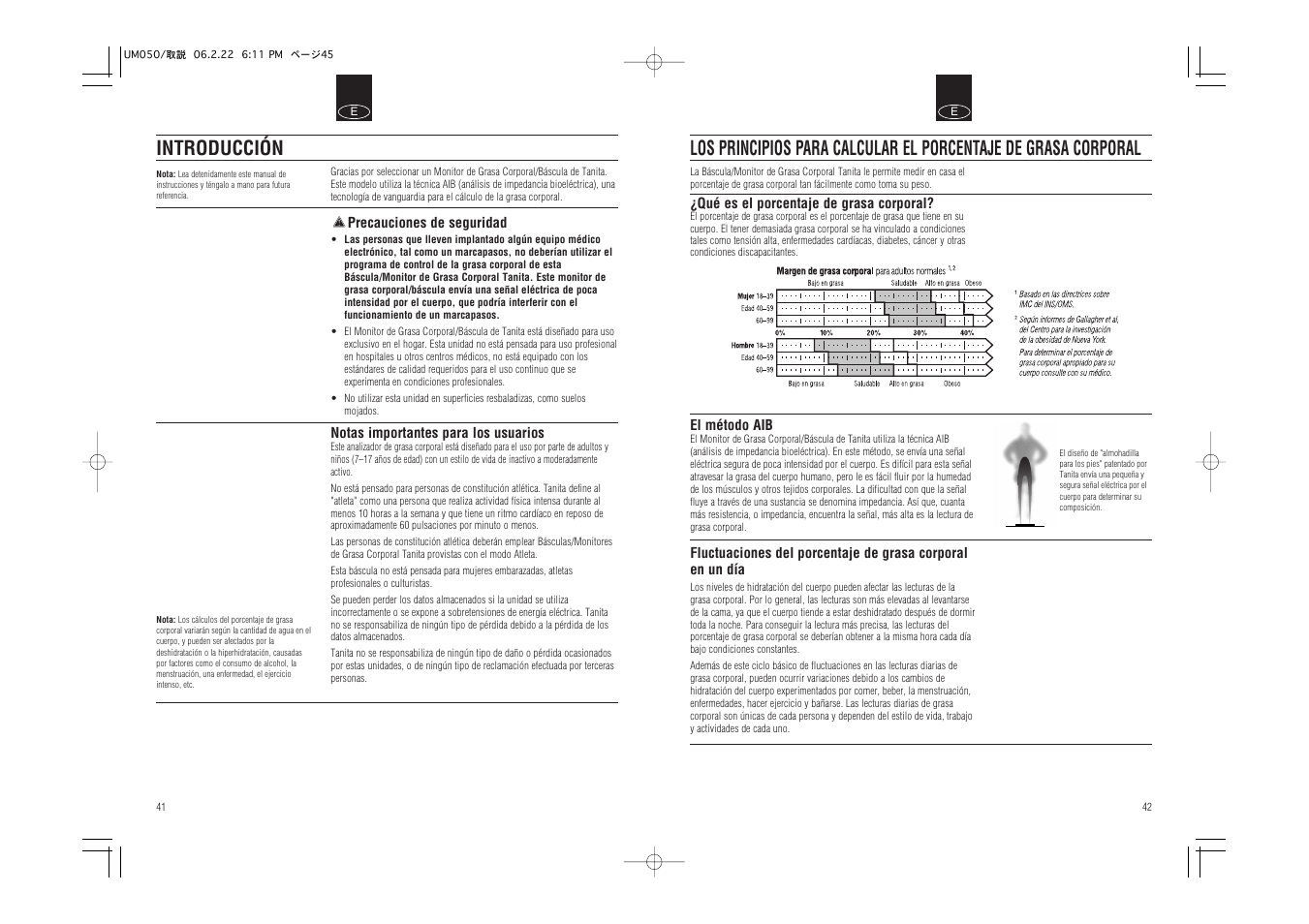 Introducción | Tanita UM-050 User Manual | Page 23 / 26