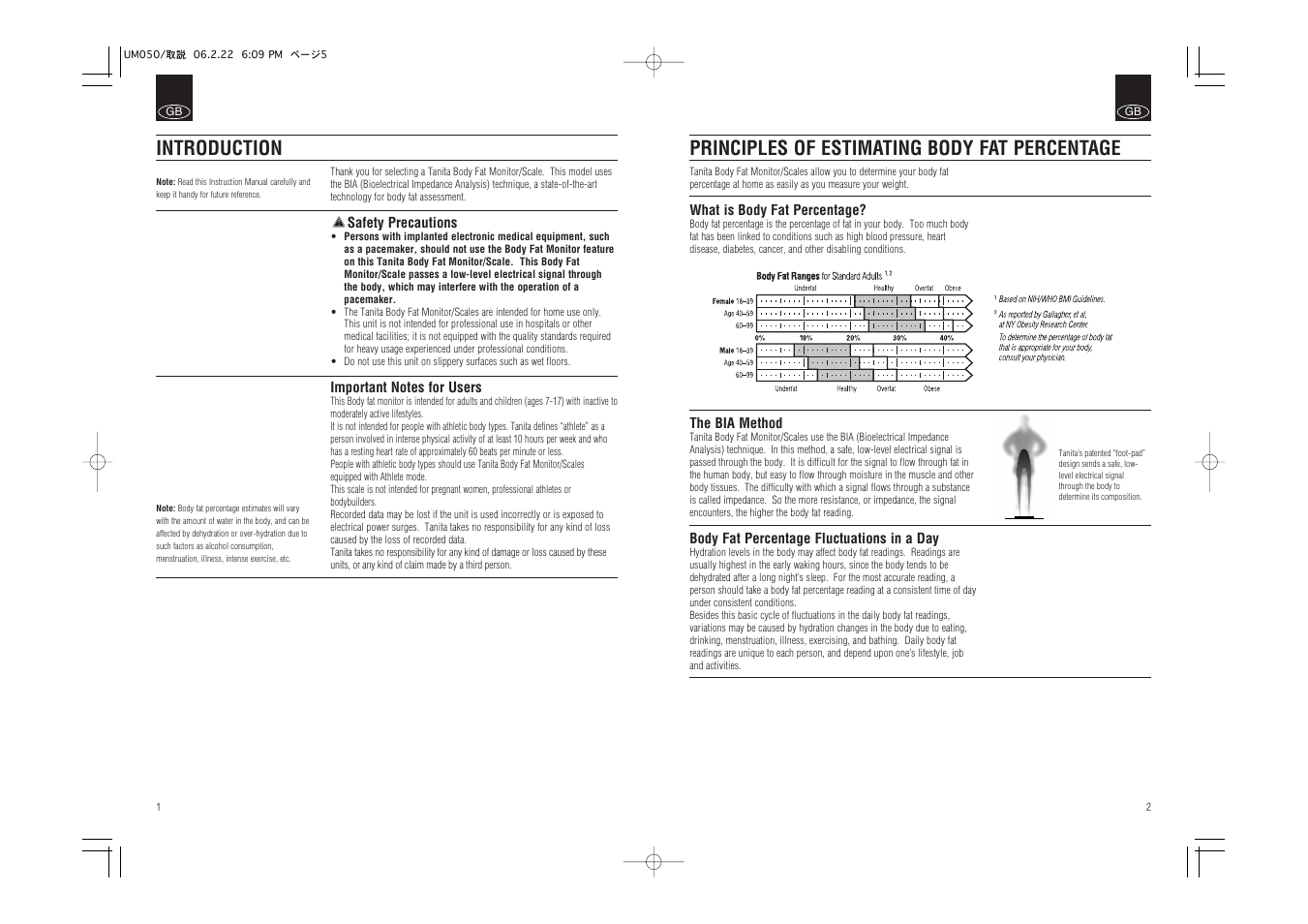 Principles of estimating body fat percentage, Introduction | Tanita UM-050 User Manual | Page 3 / 26