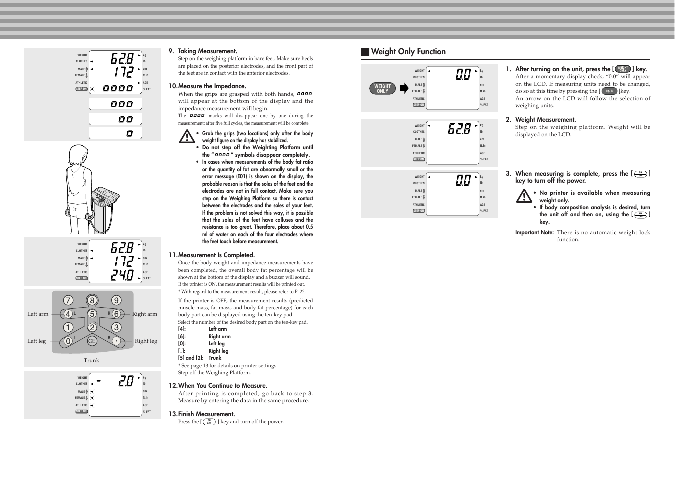 A weight only function | Tanita BC-41 User Manual | Page 11 / 23