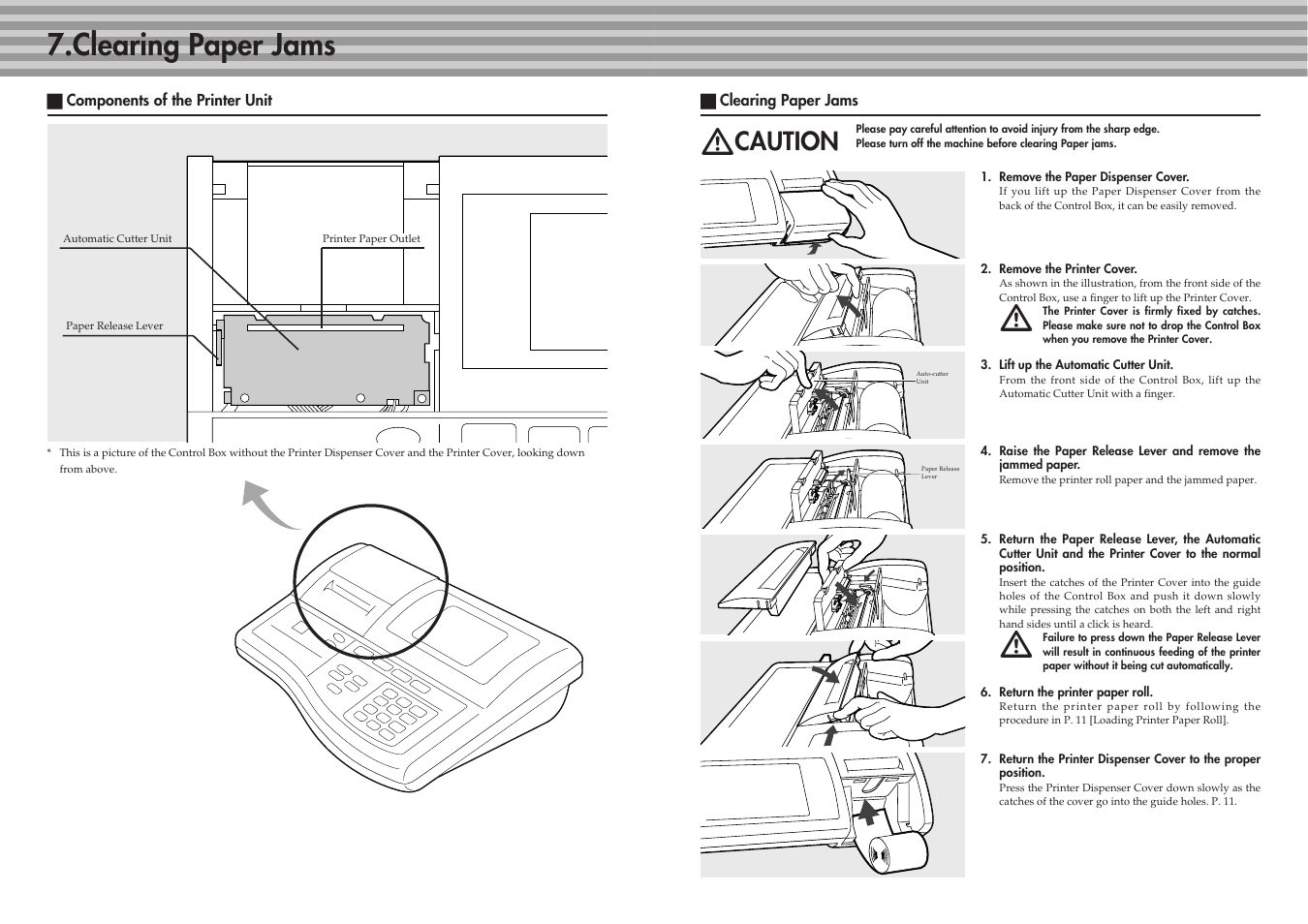 Clearing paper jams, Caution | Tanita BC-41 User Manual | Page 13 / 23