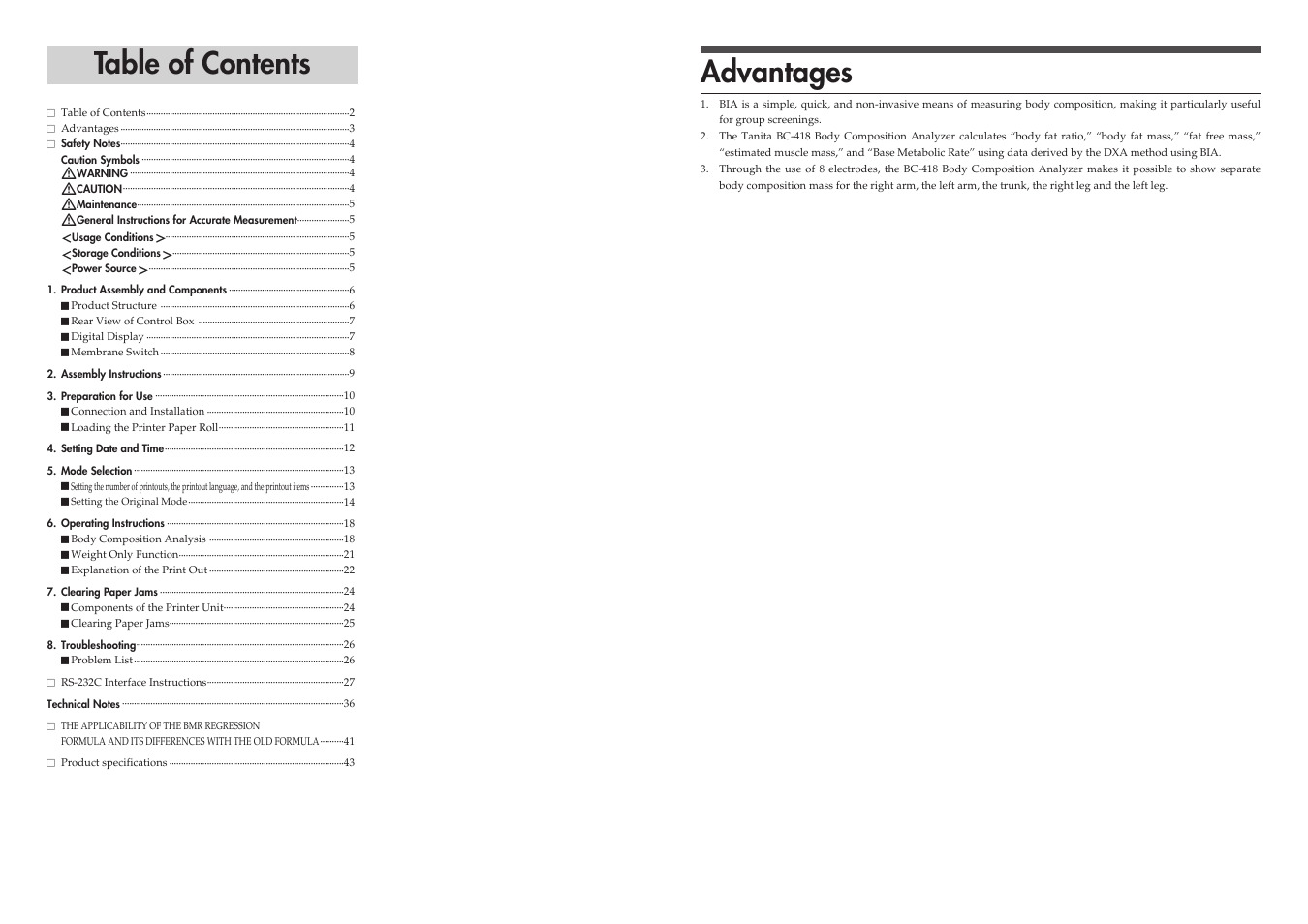 Tanita BC-41 User Manual | Page 2 / 23