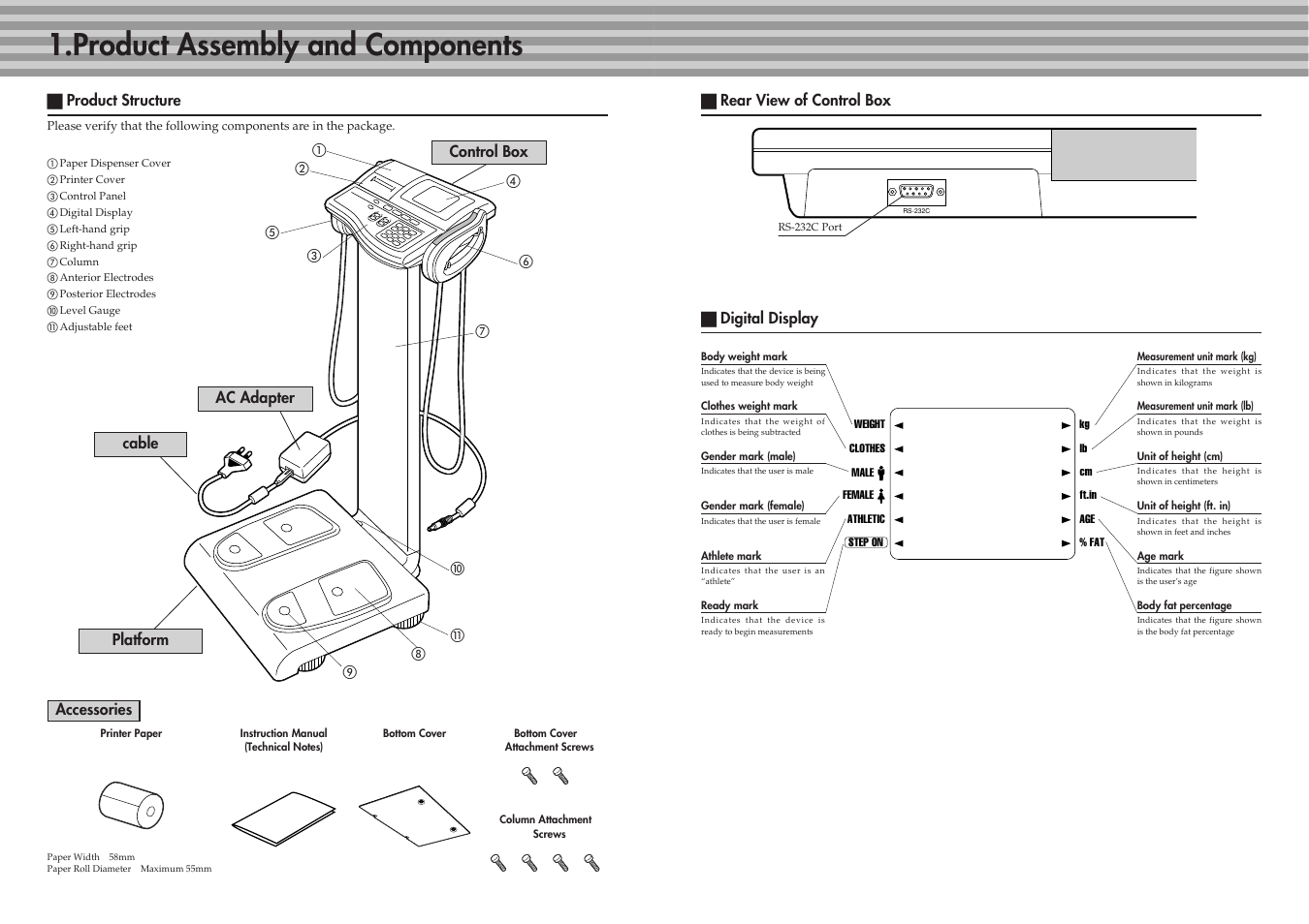 Product assembly and components | Tanita BC-41 User Manual | Page 4 / 23