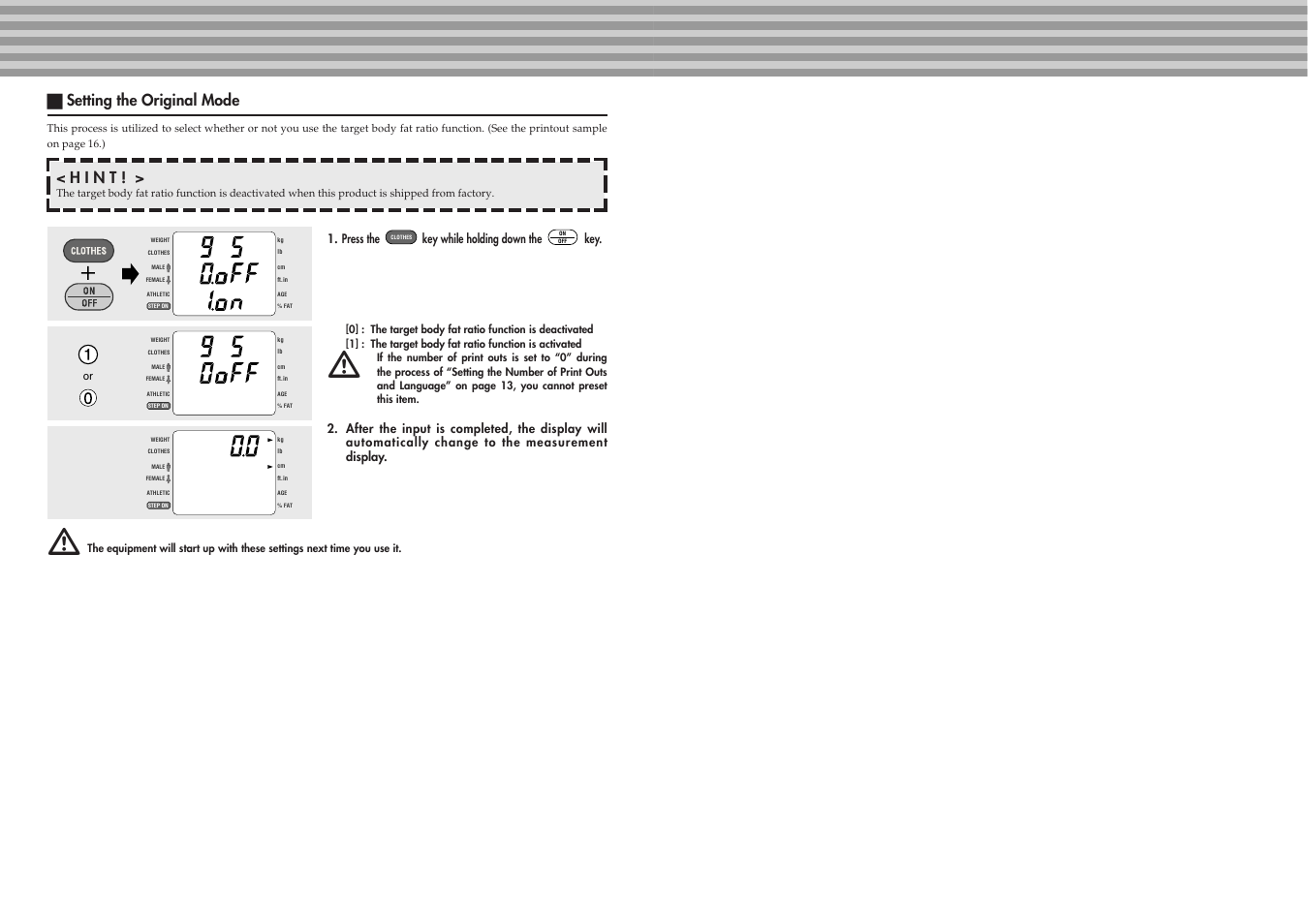H i n t, A setting the original mode | Tanita BC-41 User Manual | Page 8 / 23
