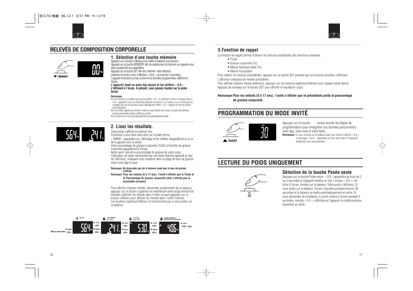 Relevés de composition corporelle | Tanita Body Composition Monitor BC-570 User Manual | Page 10 / 24