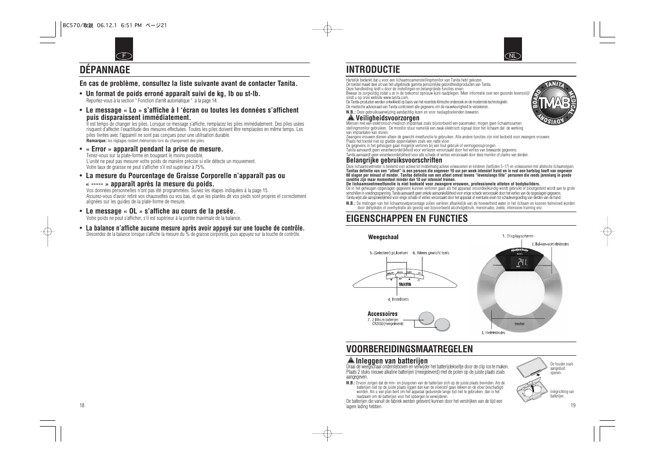 Dépannage, Introductie | Tanita Body Composition Monitor BC-570 User Manual | Page 11 / 24