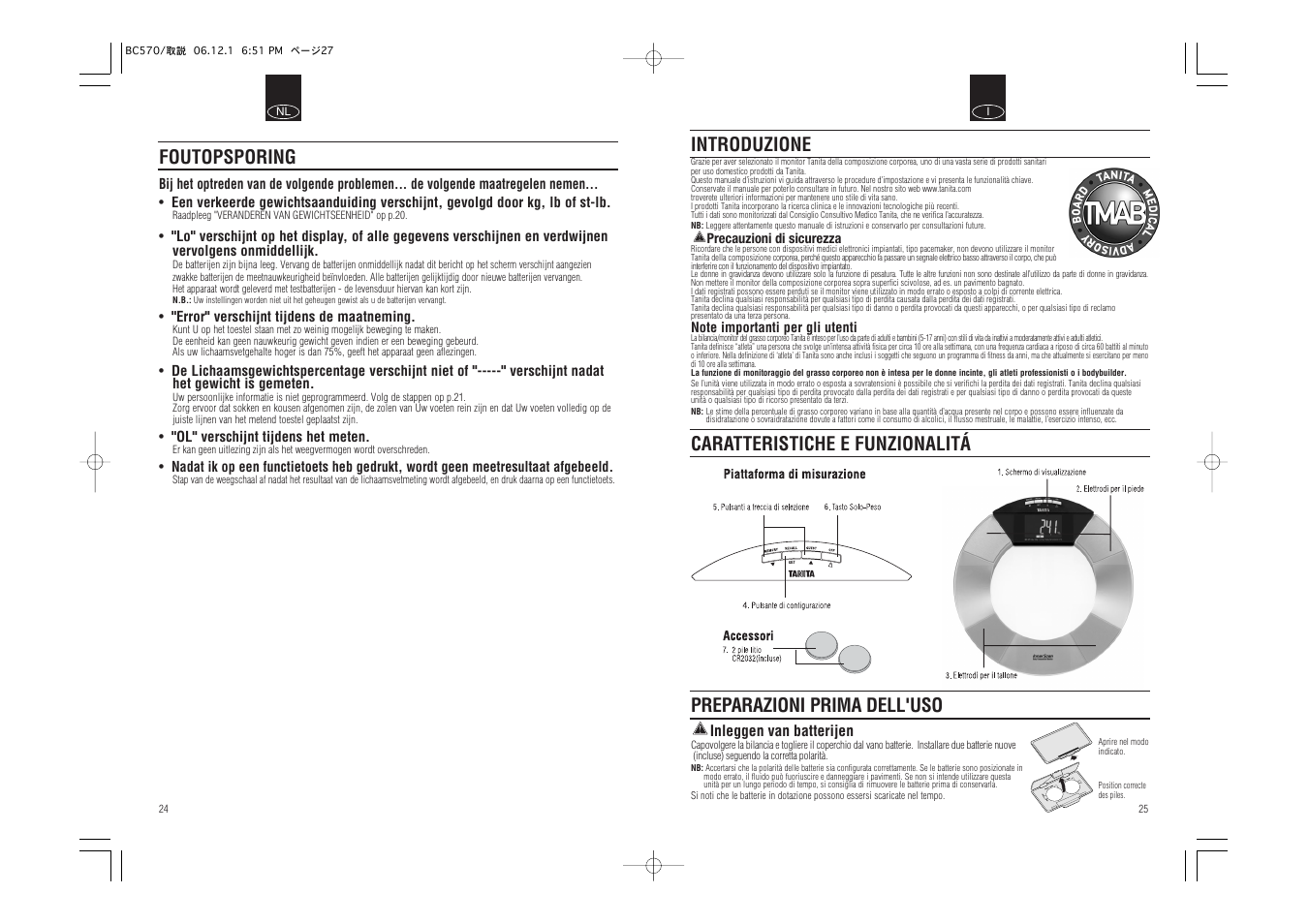 Introduzione, Foutopsporing | Tanita Body Composition Monitor BC-570 User Manual | Page 14 / 24