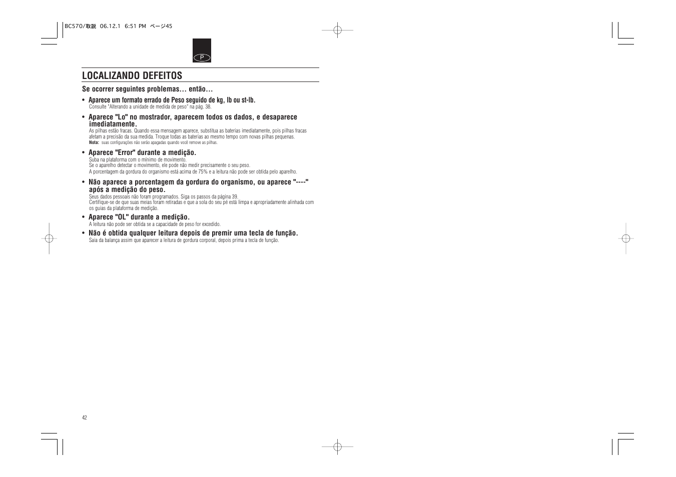 Localizando defeitos | Tanita Body Composition Monitor BC-570 User Manual | Page 23 / 24