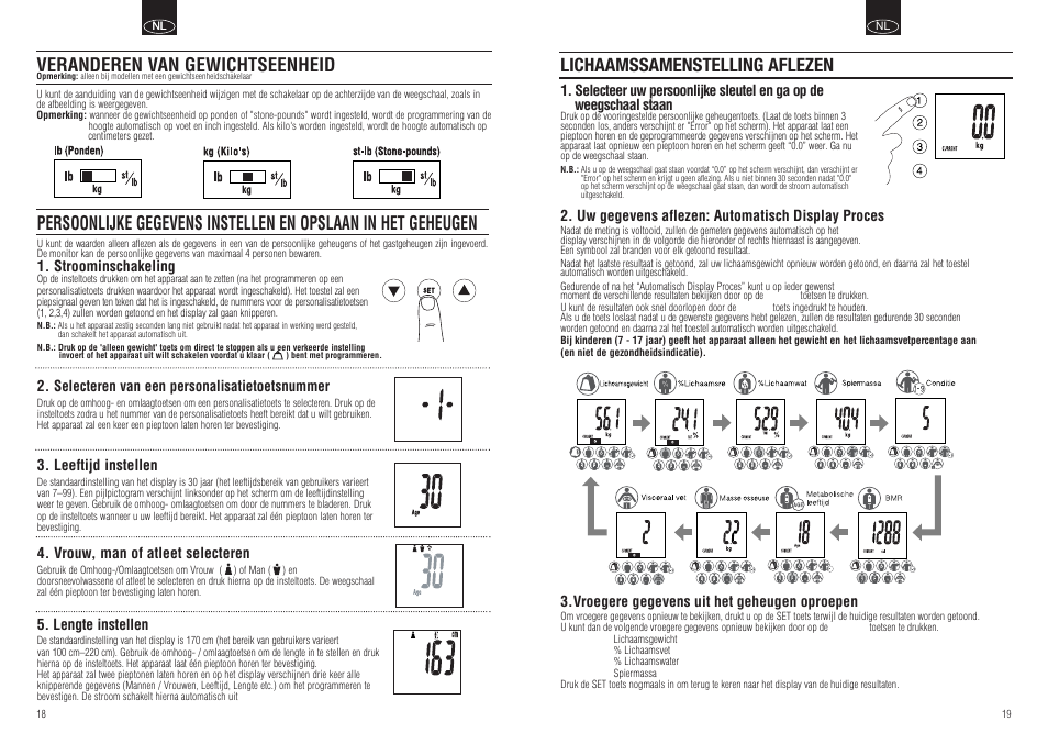 Lichaamssamenstelling aflezen, Veranderen van gewichtseenheid | Tanita BC-554 User Manual | Page 11 / 19