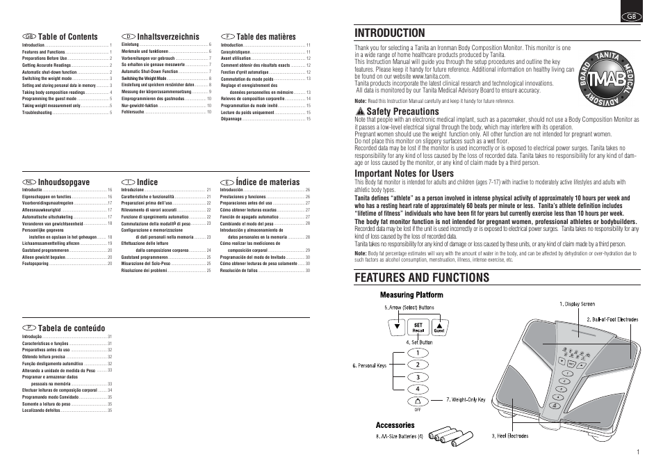 Tanita BC-554 User Manual | Page 2 / 19