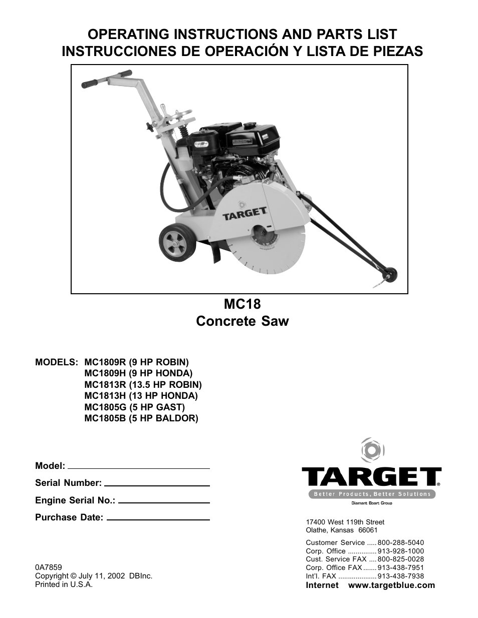 Target MC18 Concrete Saw MC1809H User Manual | 40 pages
