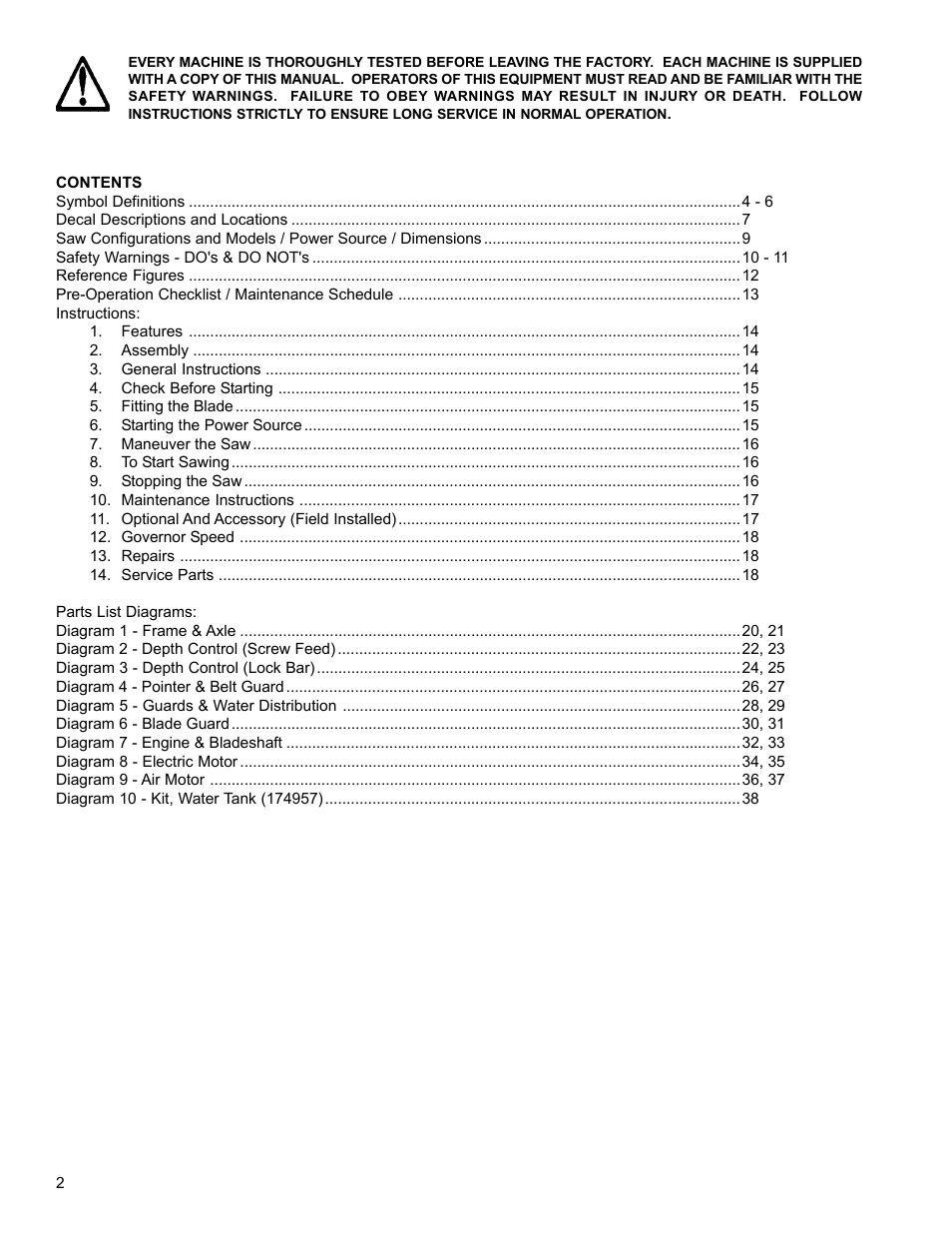 Target MC18 Concrete Saw MC1809H User Manual | Page 2 / 40