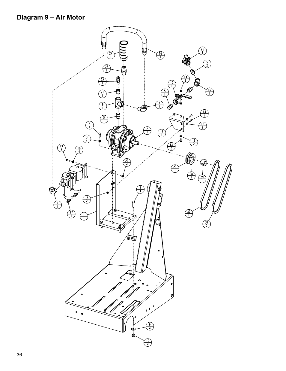 Diagram 9 – air motor | Target MC18 Concrete Saw MC1809H User Manual | Page 36 / 40