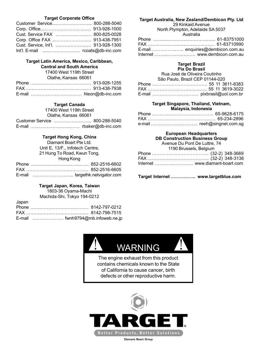 Warning | Target MC18 Concrete Saw MC1809H User Manual | Page 40 / 40