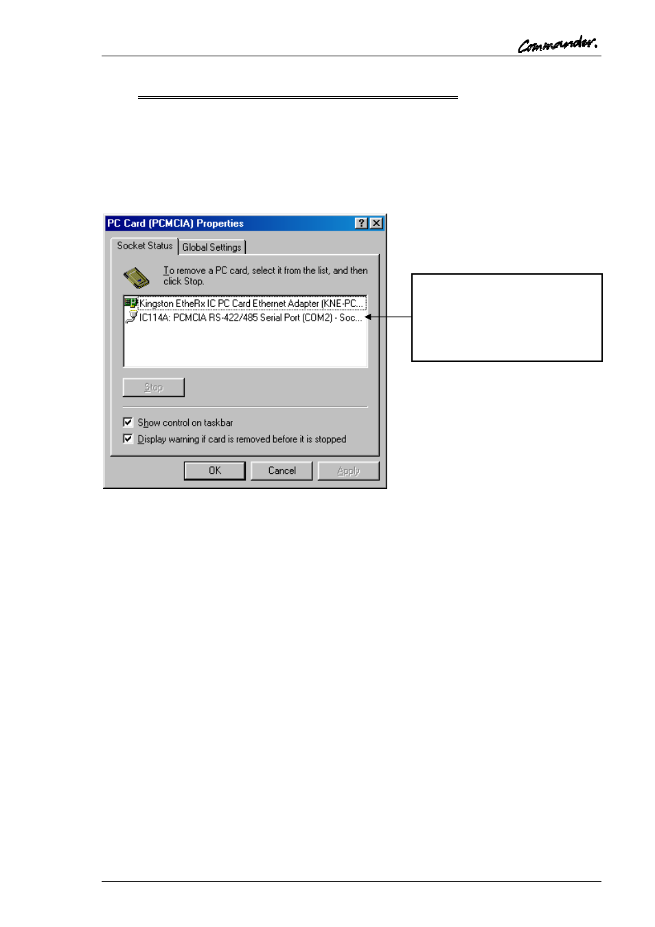 5 black box ic114a pcmcia serial adaptor card, The desktop o | Trilogy Touch Technology Trilogy Commander Digital Intercom 9 User Manual | Page 65 / 81