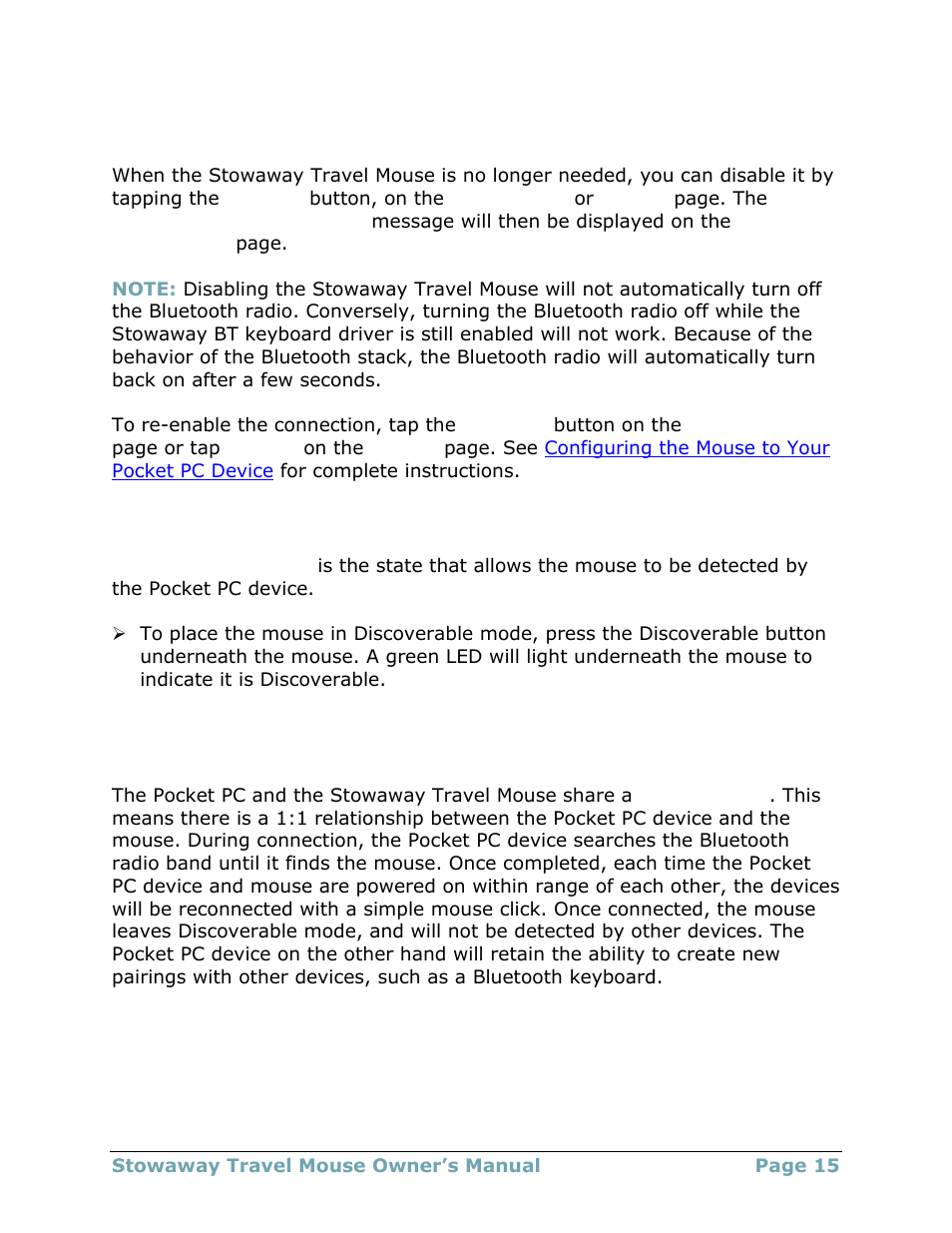 Disabling the stowaway travel mouse, Mouse discoverable mode, Device pairing overview | Think Outside 4.2T User Manual | Page 15 / 29