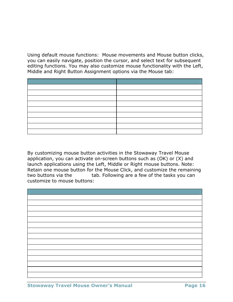 Using the stowaway travel mouse, Moving the pointer/highlighting text, On-screen buttons and application launching | Think Outside 4.2T User Manual | Page 16 / 29