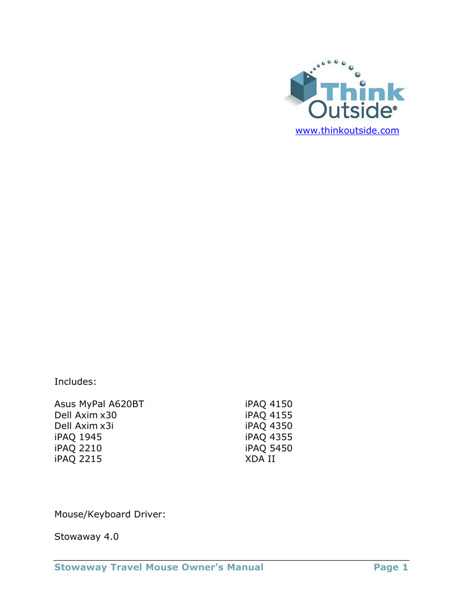 Think Outside Travel Mouse (for Asus MyPal A620BT) User Manual | 29 pages