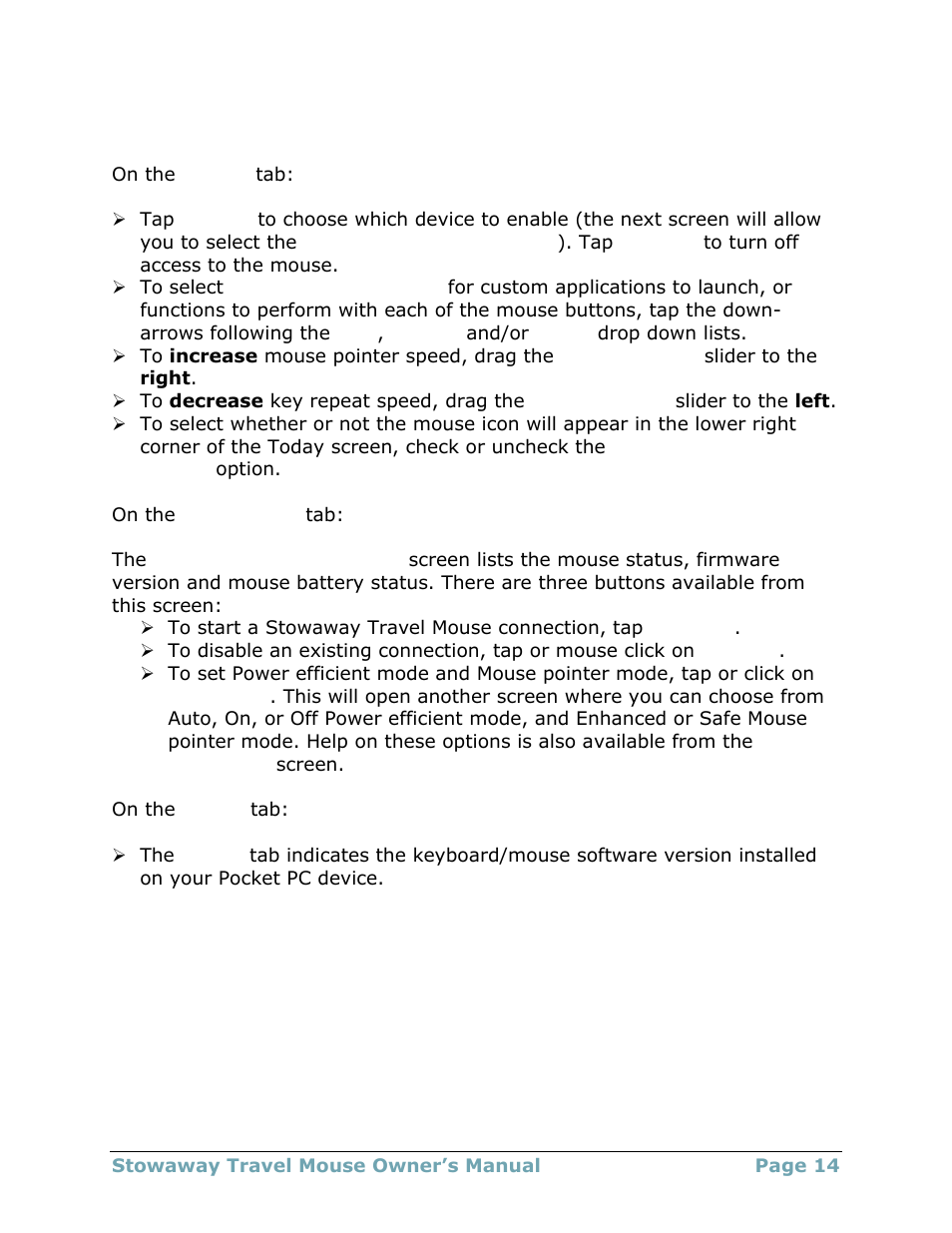 Mouse control panel | Think Outside Travel Mouse (for Asus MyPal A620BT) User Manual | Page 14 / 29
