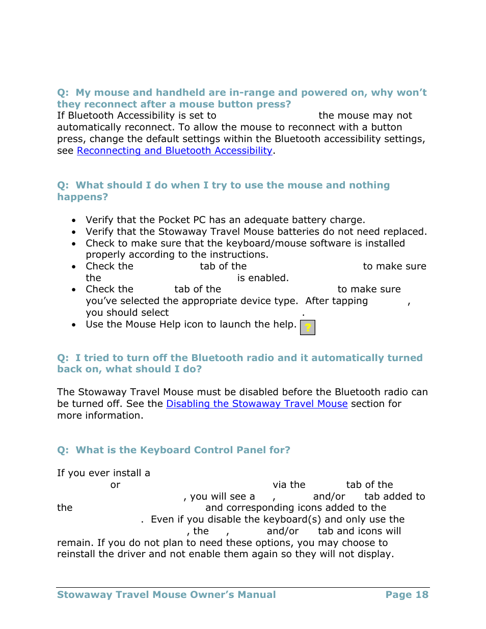 Frequently asked questions | Think Outside Travel Mouse (for Asus MyPal A620BT) User Manual | Page 18 / 29