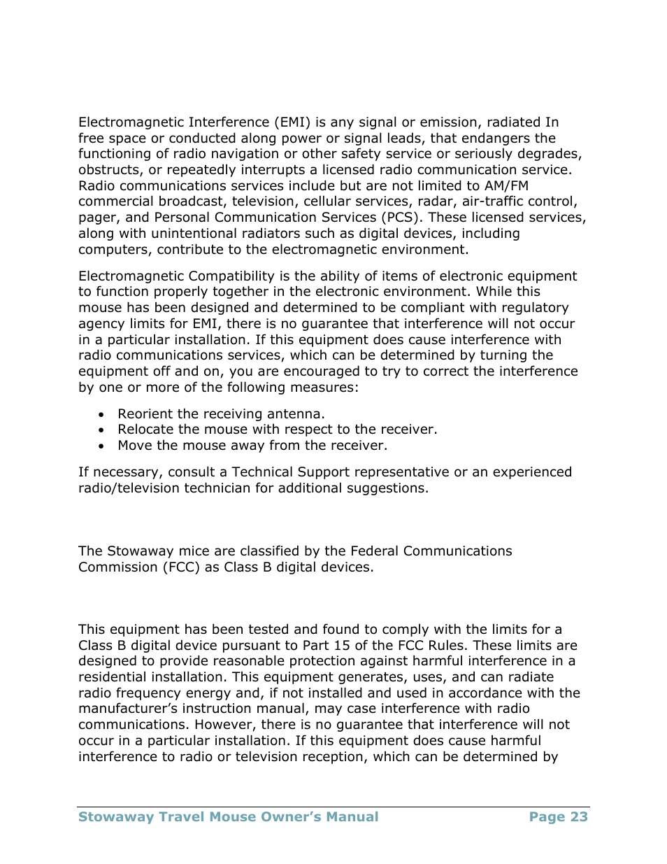 Regulatory notices, Fcc notices (u.s. only), Class b | Think Outside Travel Mouse (for Asus MyPal A620BT) User Manual | Page 23 / 29