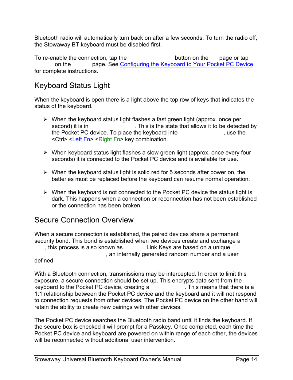 Keyboard status light, Secure connection overview | Think Outside Stowaway iPAQ 1940 iPAQ 1945 iPAQ 2210 User Manual | Page 14 / 30