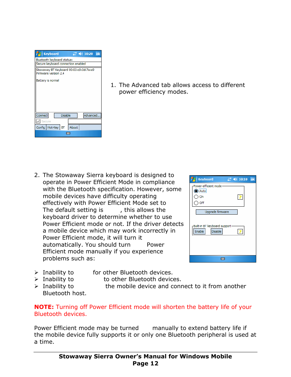 Power efficient modes | Think Outside Sierra Keyboard User Manual | Page 12 / 37