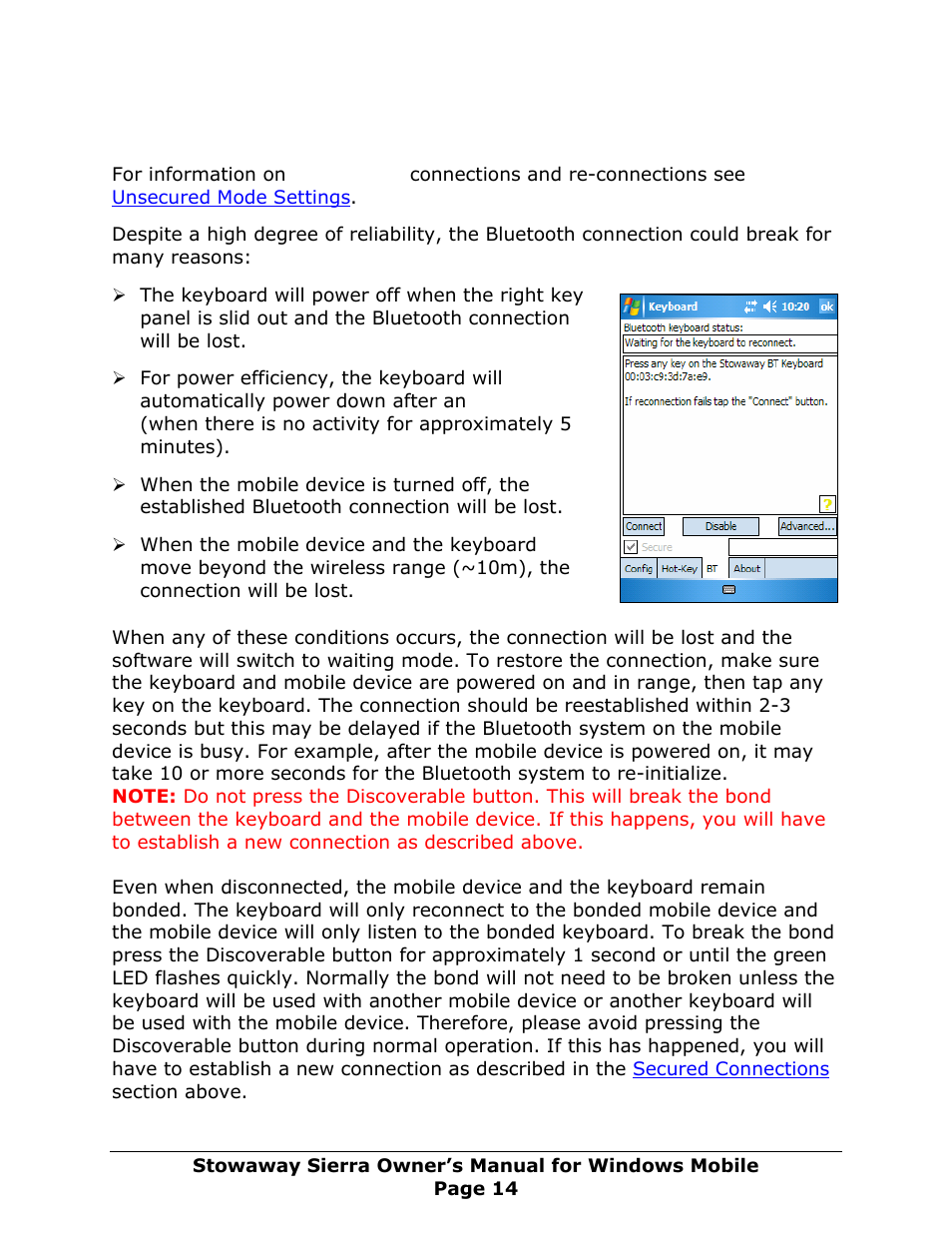 Reconnecting the stowaway sierra keyboard | Think Outside Sierra Keyboard User Manual | Page 14 / 37