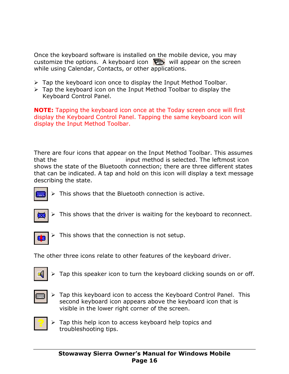 Customizing your keyboard, Input method toolbar | Think Outside Sierra Keyboard User Manual | Page 16 / 37