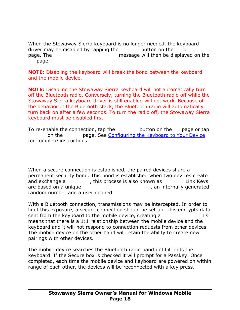 Disabling the stowaway sierra keyboard, Secure connection overview | Think Outside Sierra Keyboard User Manual | Page 18 / 37