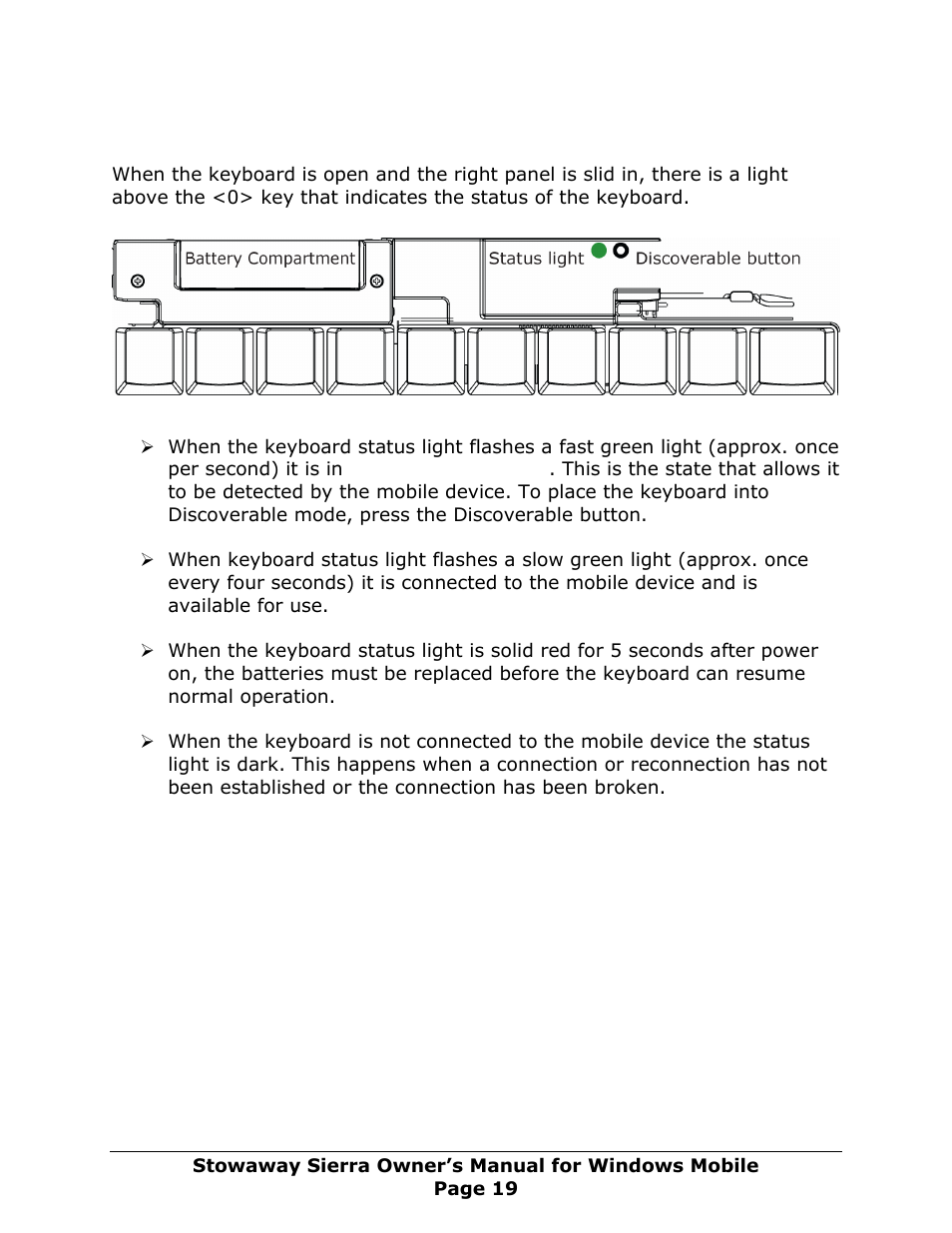 Keyboard status light | Think Outside Sierra Keyboard User Manual | Page 19 / 37