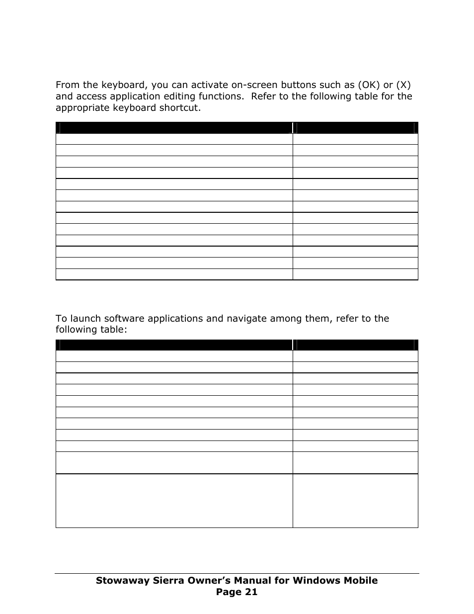On-screen button and editing shortcuts, Launching and navigating applications | Think Outside Sierra Keyboard User Manual | Page 21 / 37